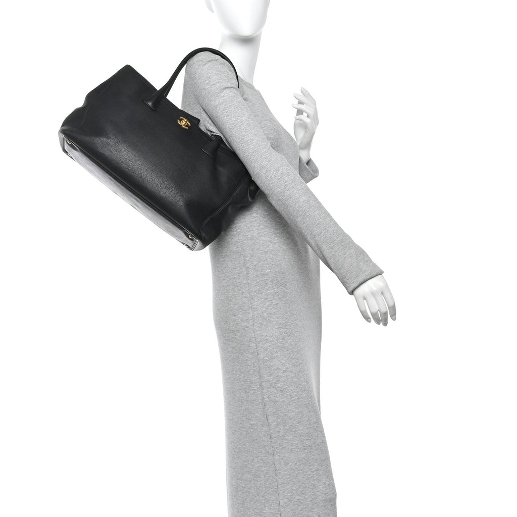 Chanel Calfskin Cerf Executive Shopper Tote Black