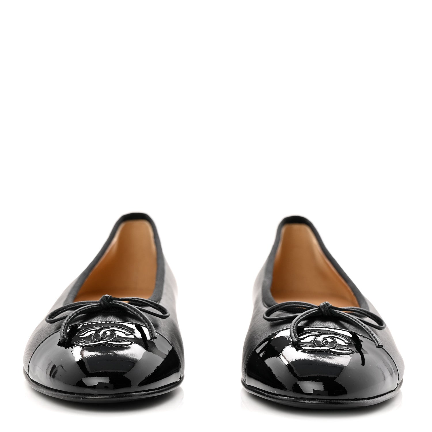 Lambskin Patent Cap Toe Ballerina Flats 40 Black