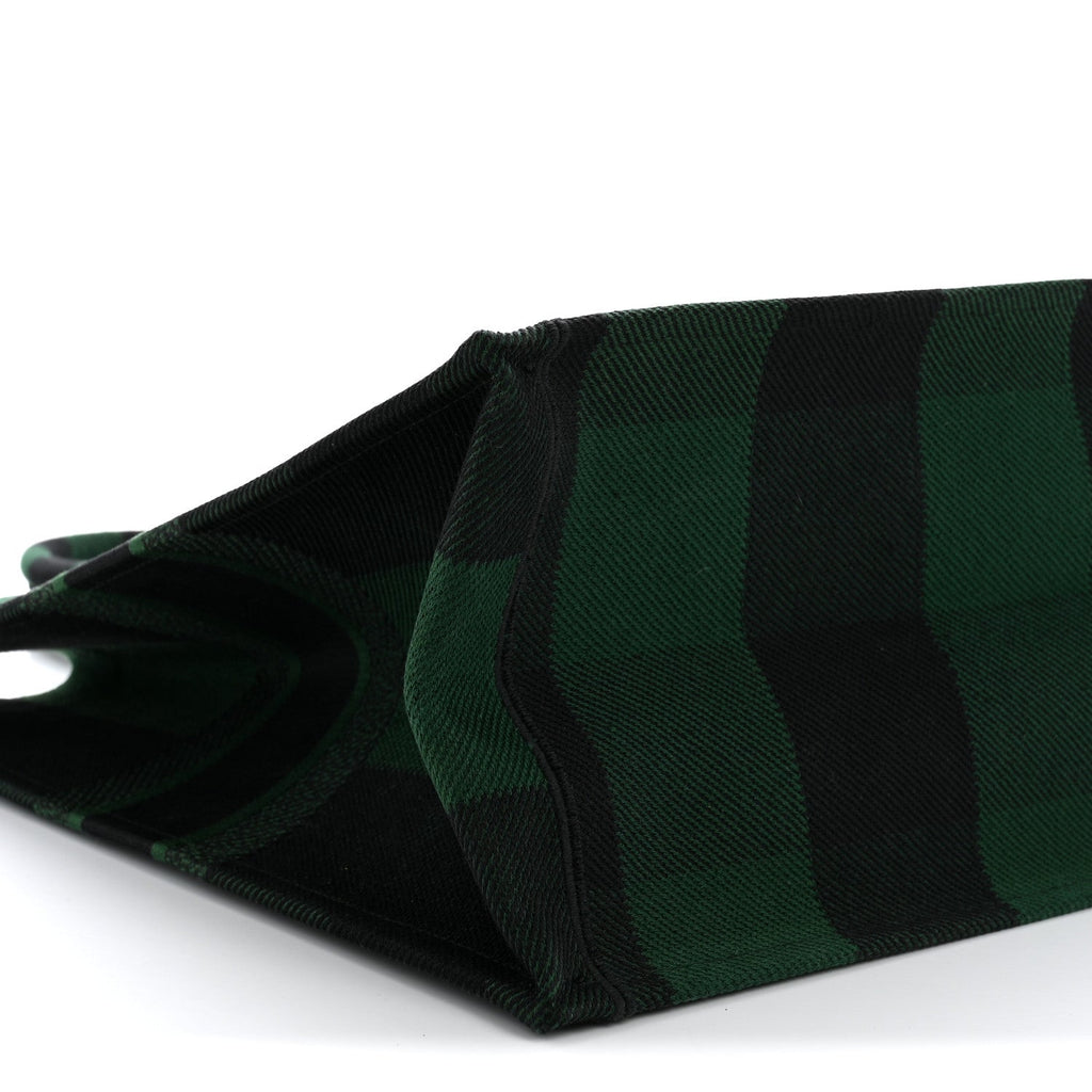 Christian Dior Canvas Embroidered Checkered Book Tote Black Green