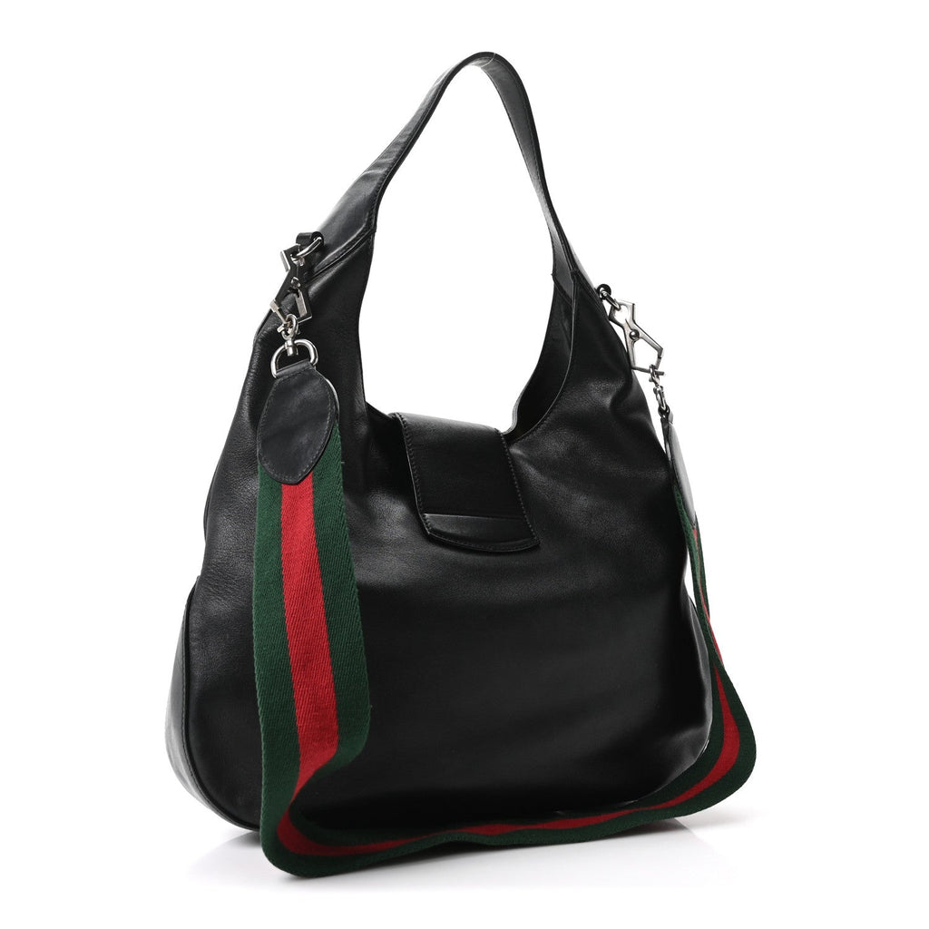 Gucci Calfskin Web Stripe Medium Dionysus Hobo Black