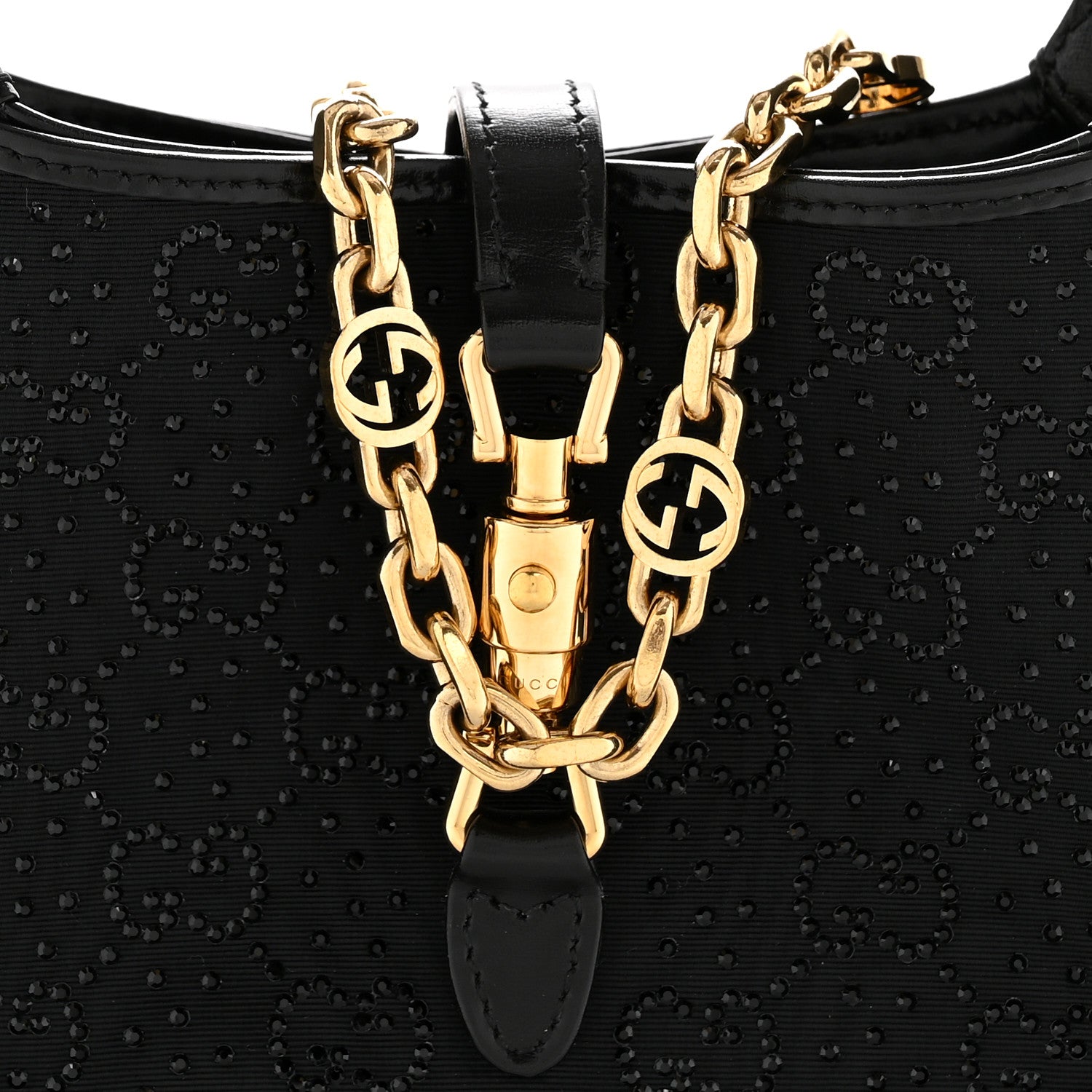 Gucci New Canvas Charisma Calfskin Crystal GG Monogram Mini Jackie 1961 Hobo Black