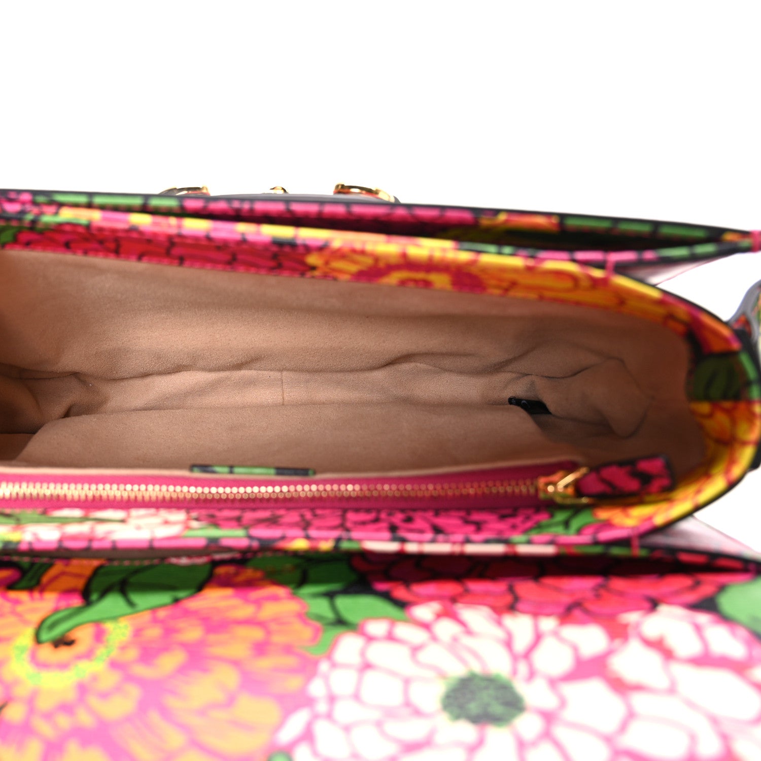 Gucci X KEN SCOTT Textured Calfskin Pomponica Print Horsebit 1955 Shoulder Bag Multicolor Fuxia Pompom