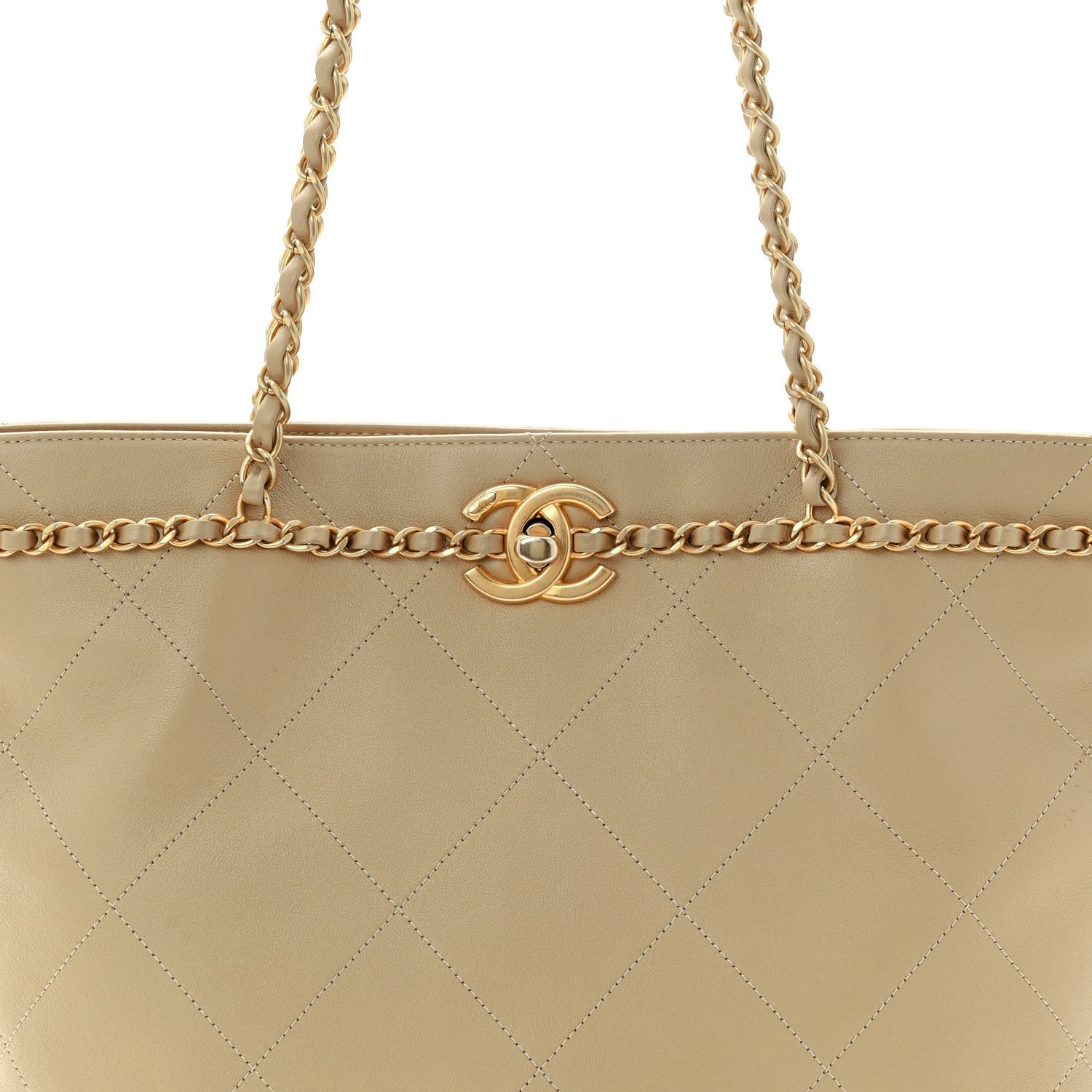 Chanel Calfskin Stitched Small Shopping Tote Dark Beige