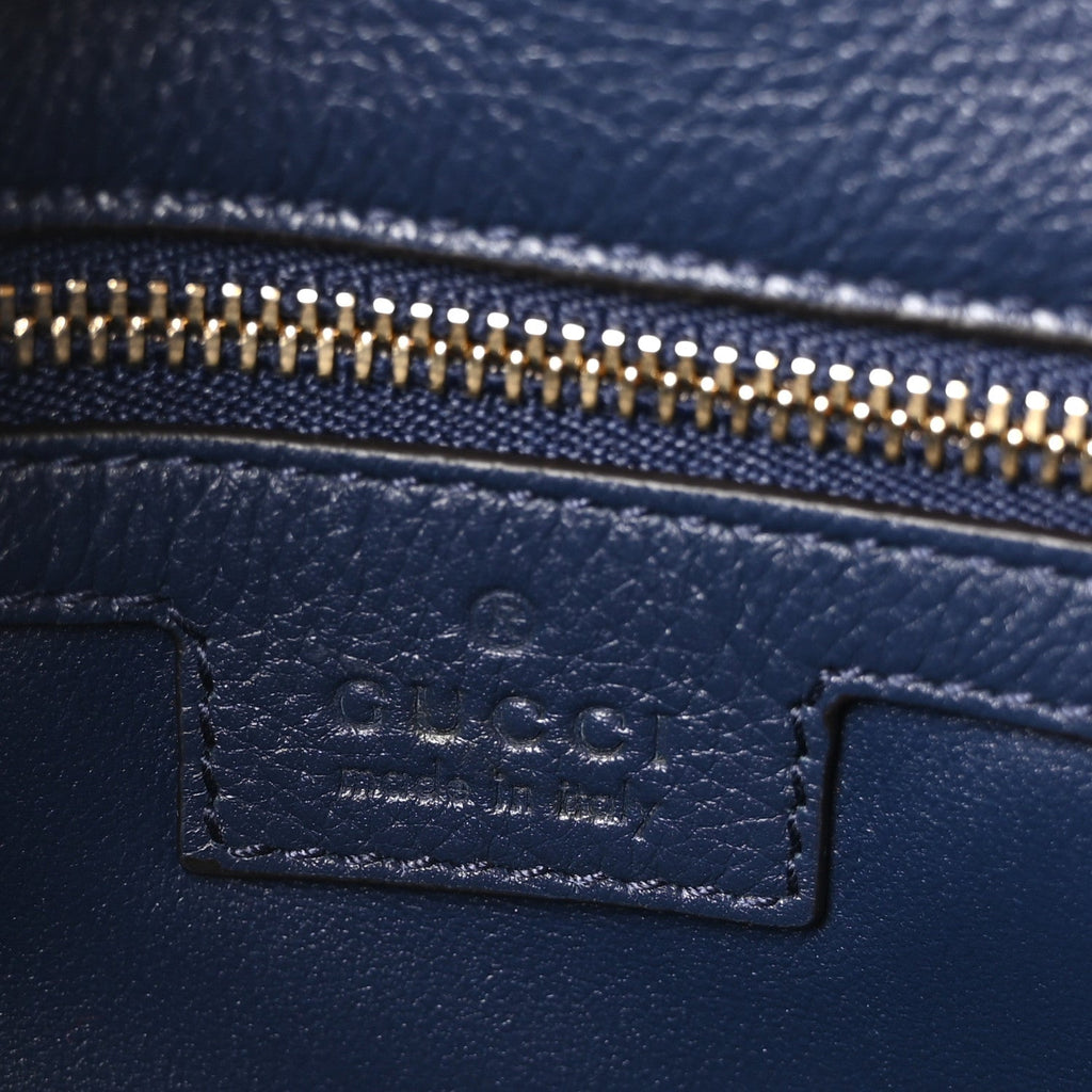 Gucci Roxy Calfskin Web Medium Blondie Top Handle Shoulder Flap Bag Blue Agata
