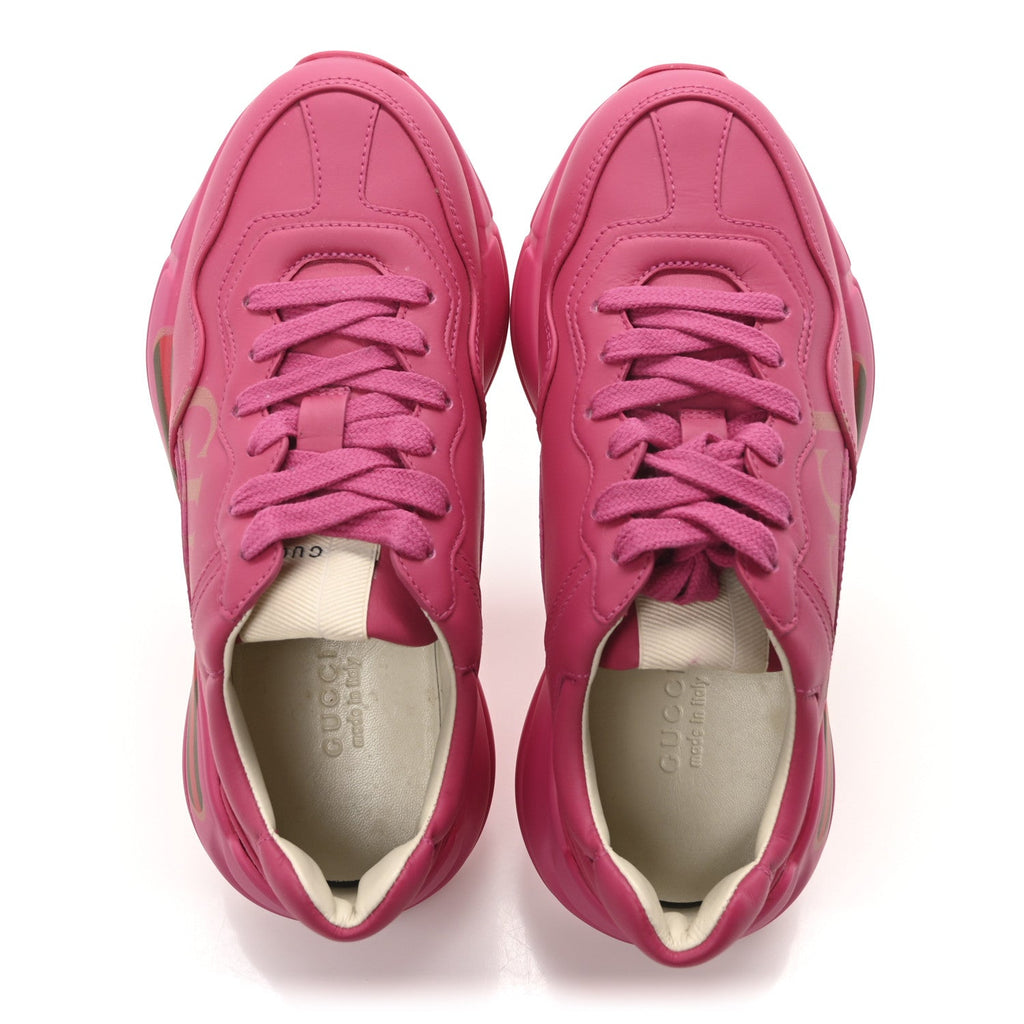 Gucci Calfskin Logo Womens Rhyton Sneakers 35.5 Box Pink