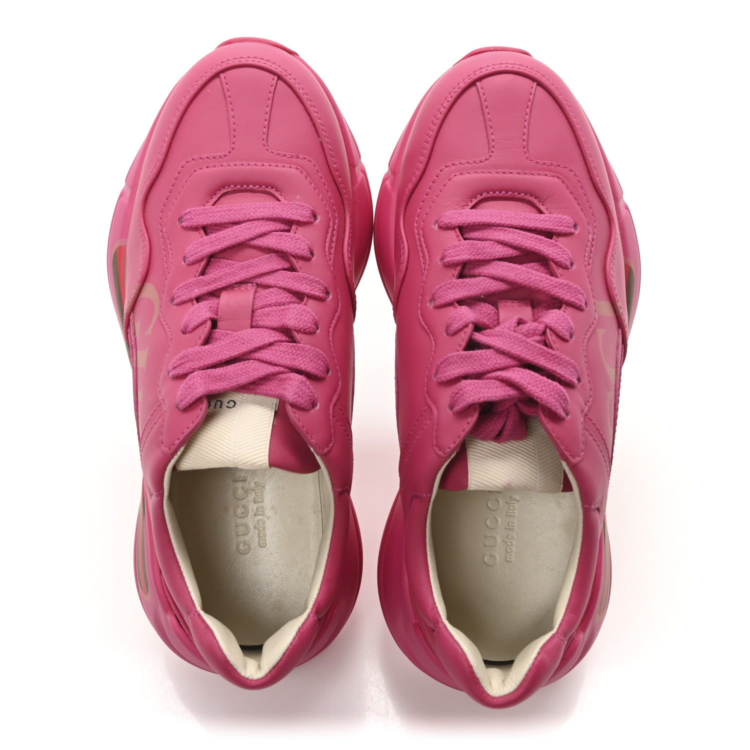 Gucci Calfskin Logo Womens Rhyton Sneakers 35.5 Box Pink