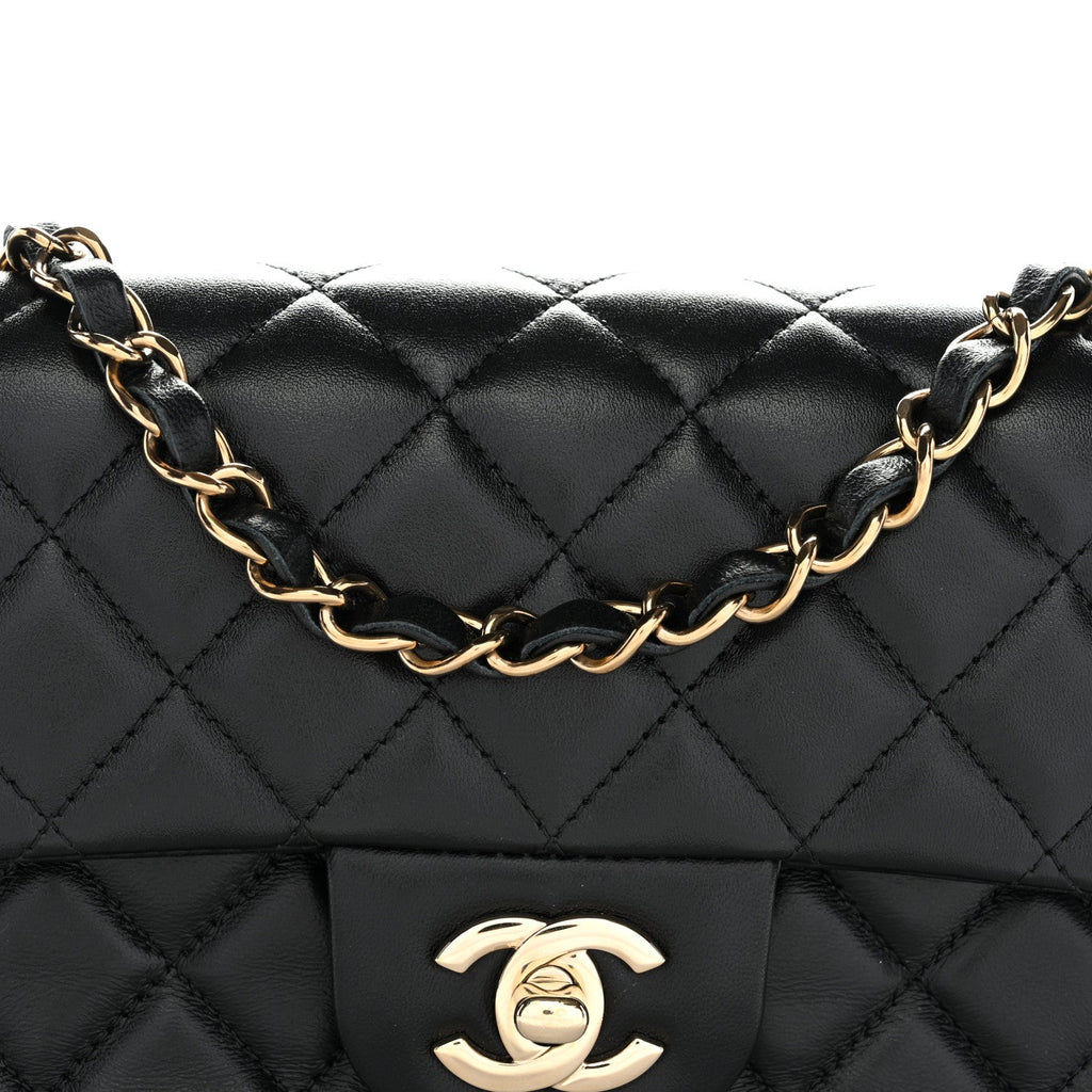 Chanel Lambskin Quilted Mini Rectangular Flap Black