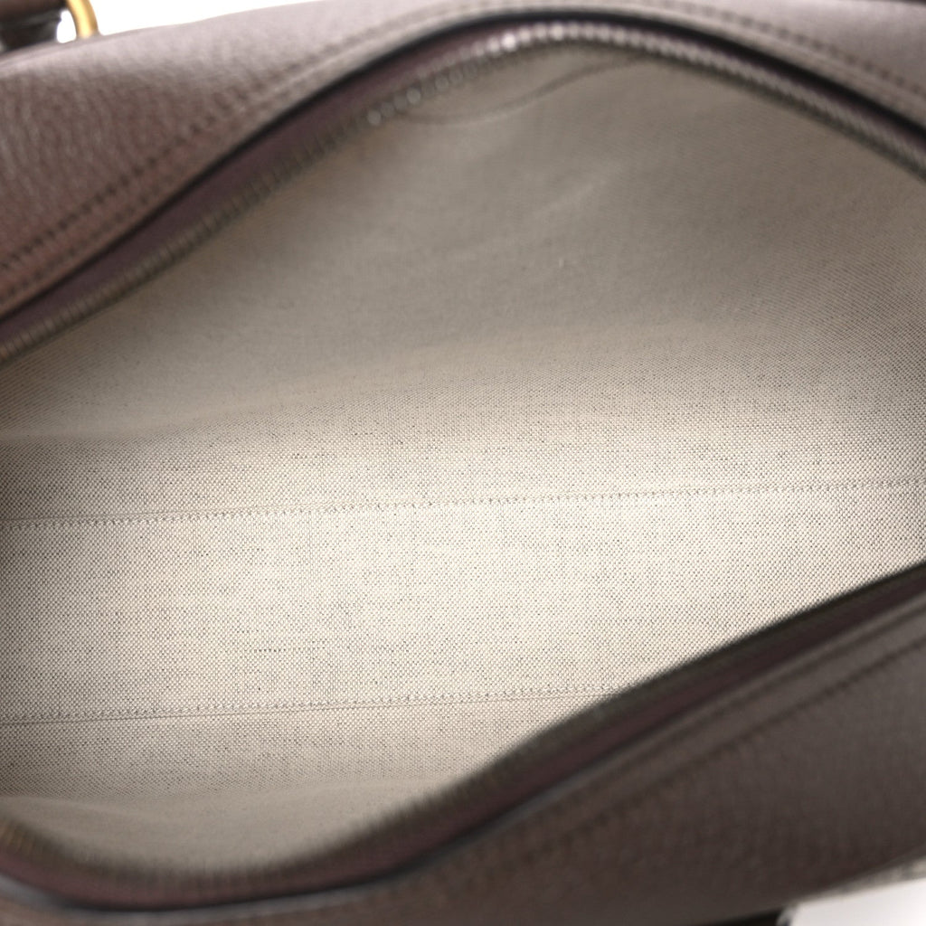 Gucci GG Supreme Monogram Textured Dollar Calfskin Web Medium Savoy Bowling Bag Beige Ebony New Acero