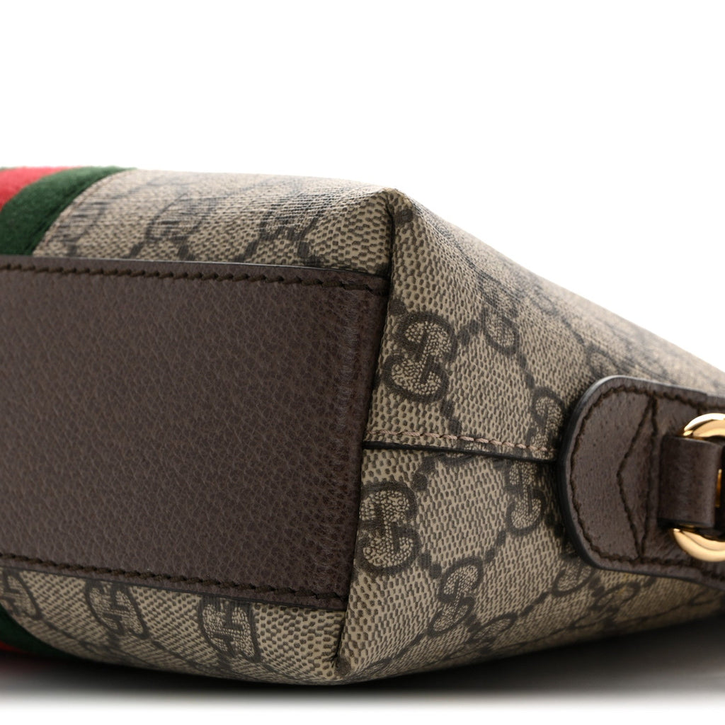 Gucci GG Supreme Monogram Textured Dollar Calfskin Web Small Ophidia Dome Shoulder Bag Beige Ebony New Acero