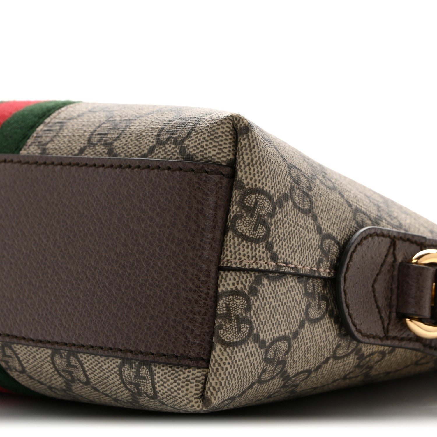 Gucci GG Supreme Monogram Textured Dollar Calfskin Web Small Ophidia Dome Shoulder Bag Beige Ebony New Acero