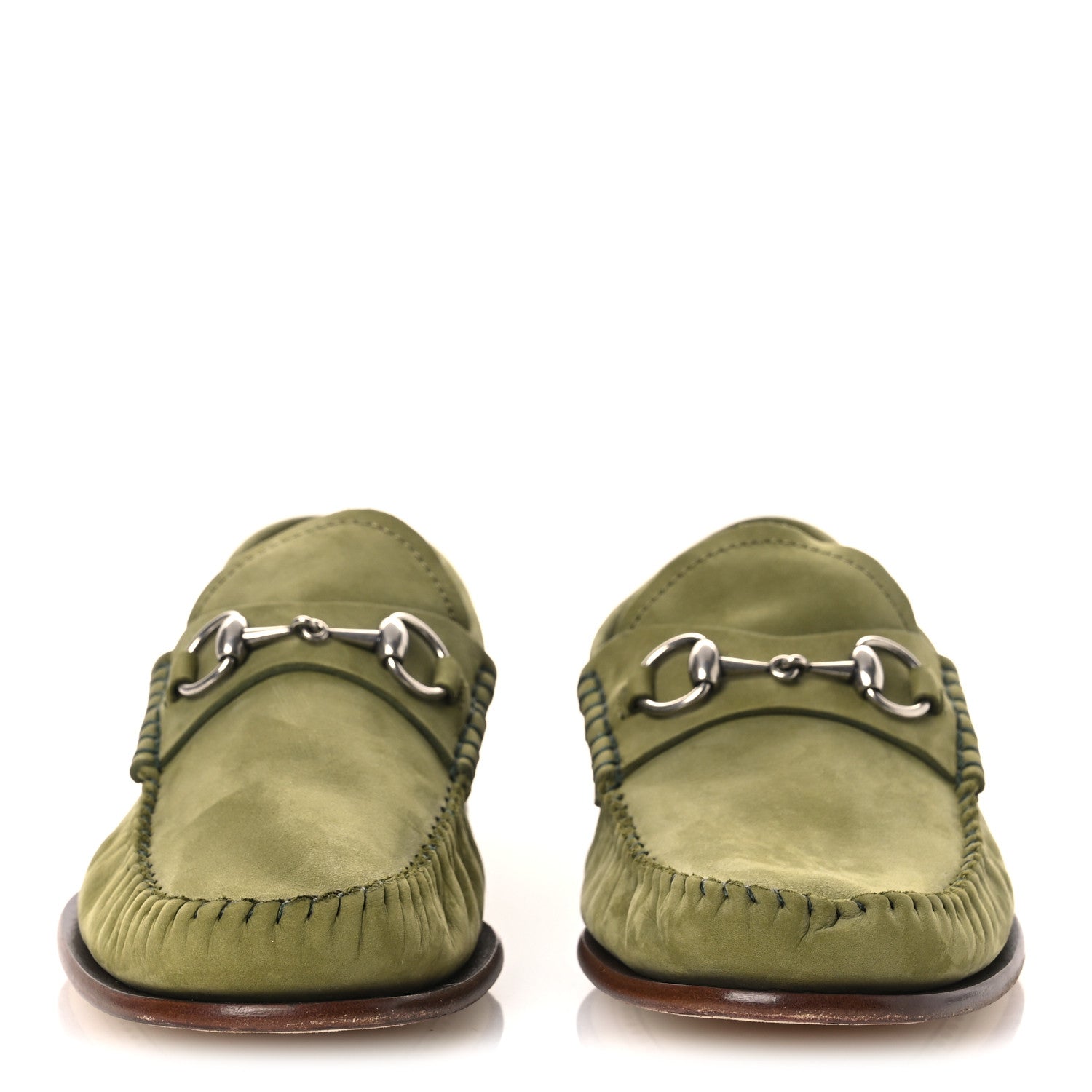 Gucci Nubuck Womens Horsebit Loafers 37 Herbs Light Green