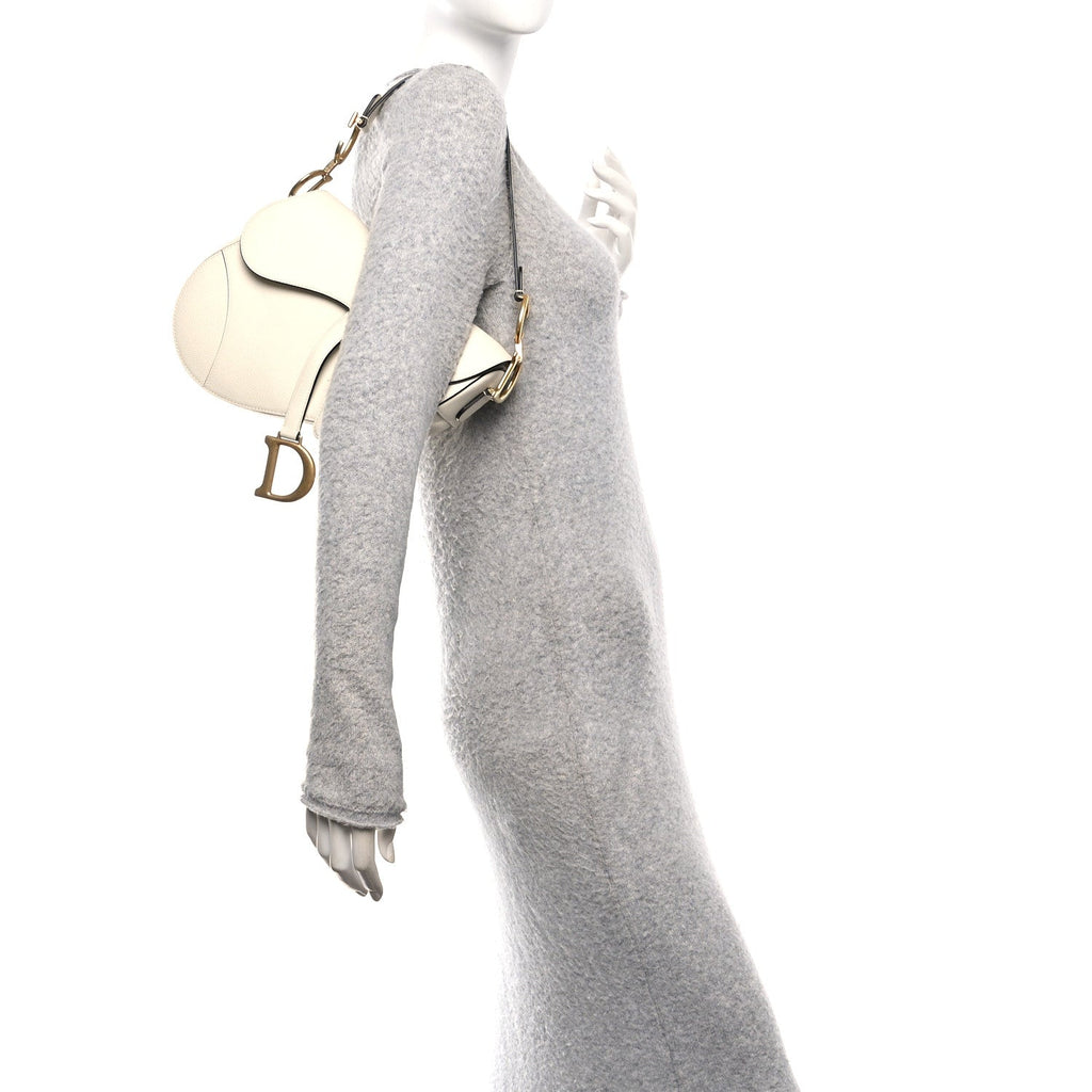 Christian Dior Grained Calfskin Saddle Bag White