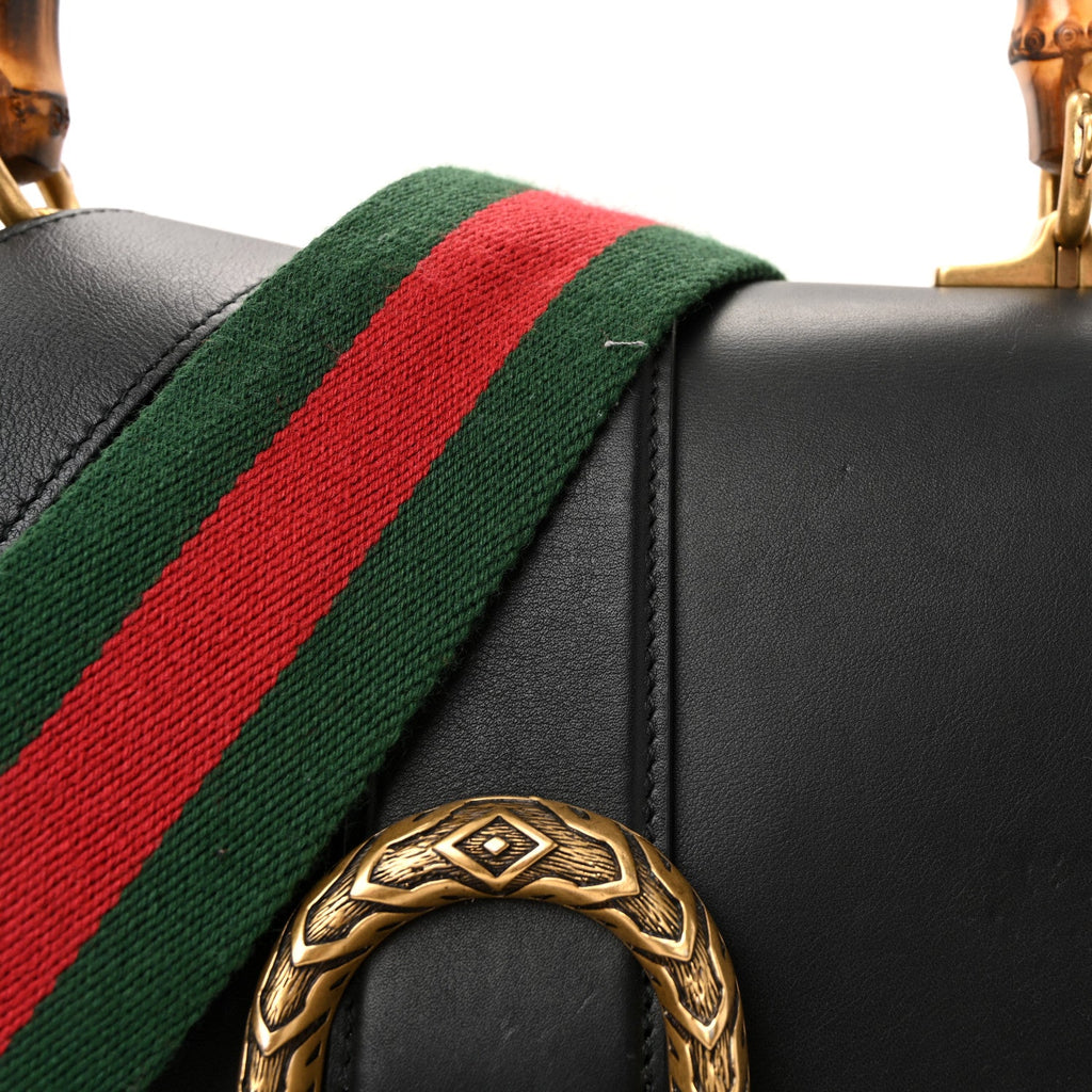 Gucci Moon Calfskin Web Large Dionysus Bamboo Top Handle Bag Black