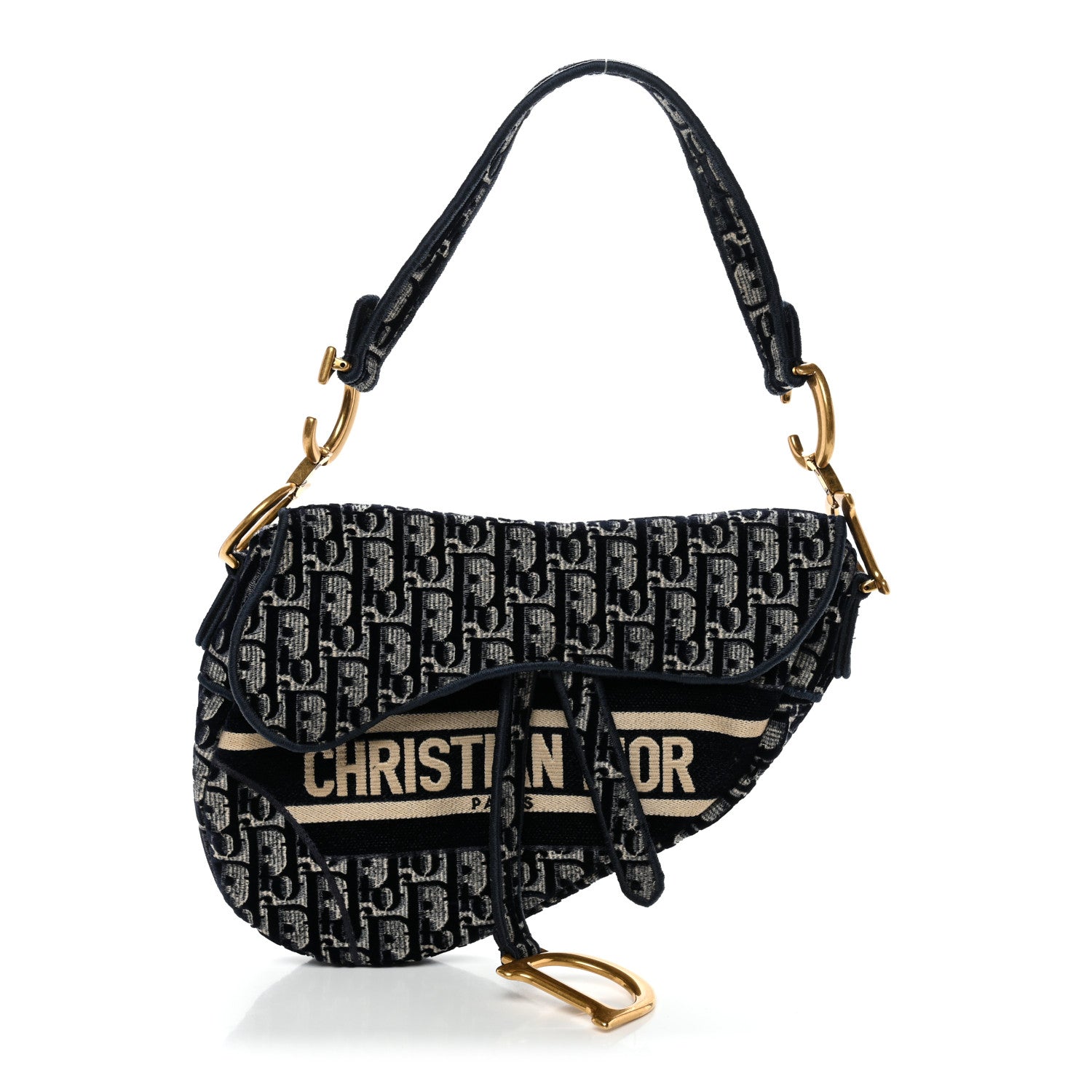 Christian Dior Velvet Oblique Saddle Bag Blue