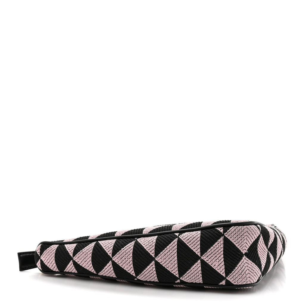 Prada Jacquard Triangolo Symbole Embroidered Mini Triangle Bag Black Alabastro