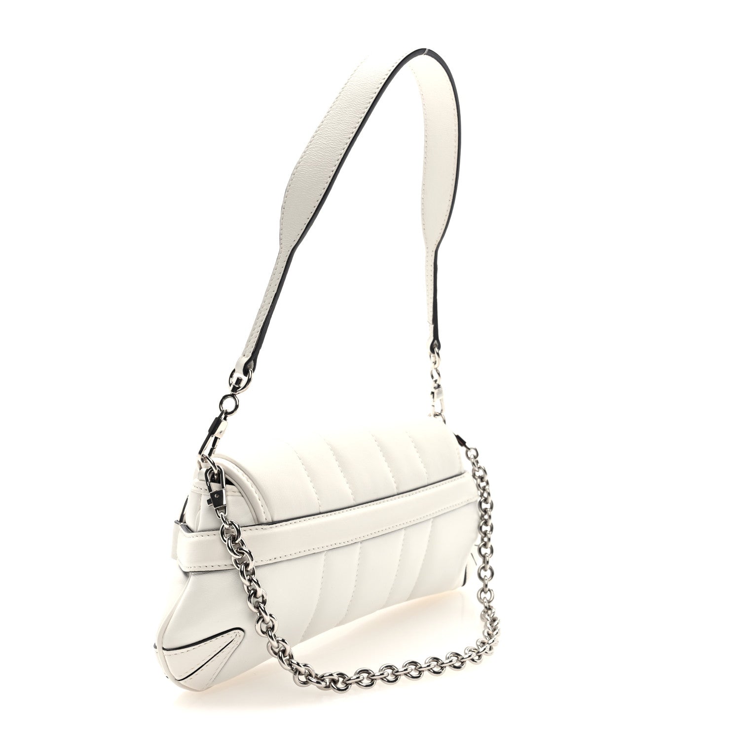 Gucci Nappa Vertical Matelasse Small Maxi Horsebit Chain Shoulder Bag Great White