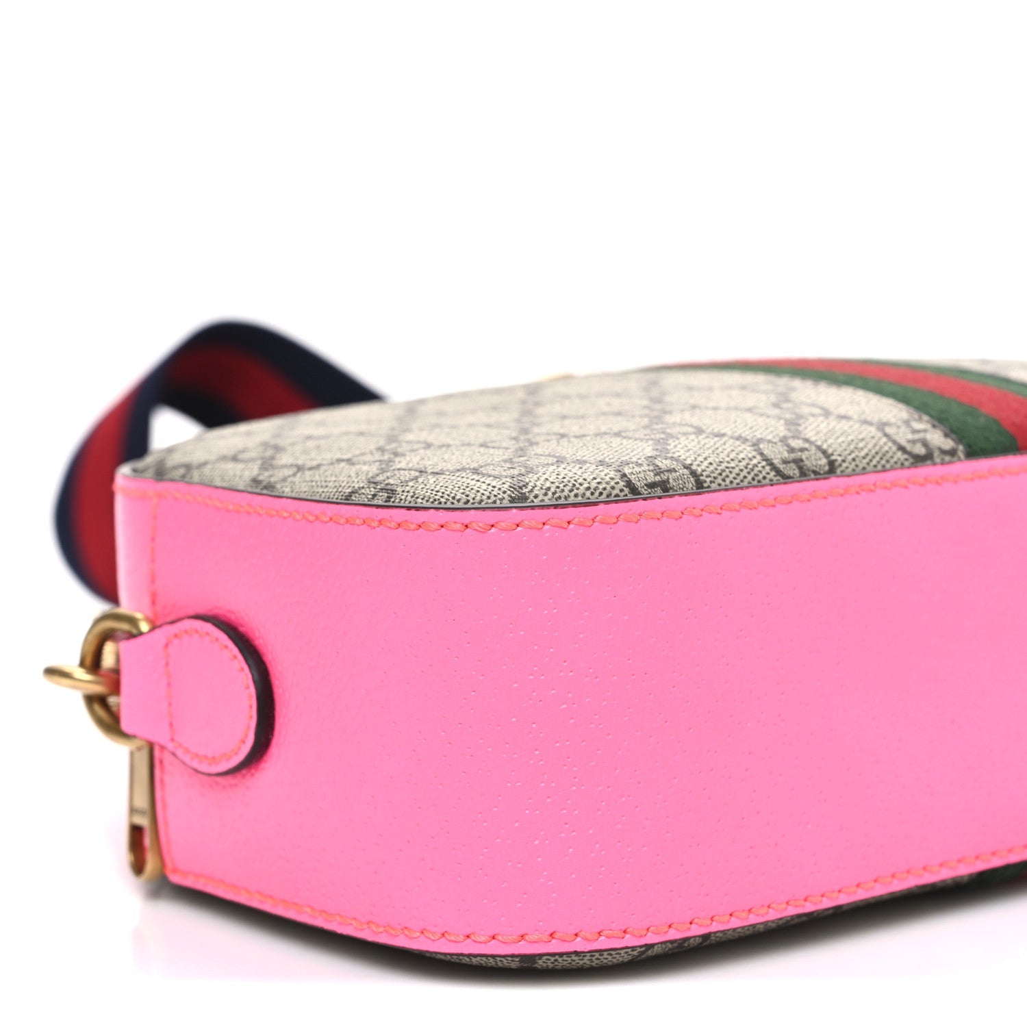 Gucci GG Supreme Monogram Textured Dollar Calfskin Web Ophidia Small Crossbody Bag Beige Ebony Fuchsia