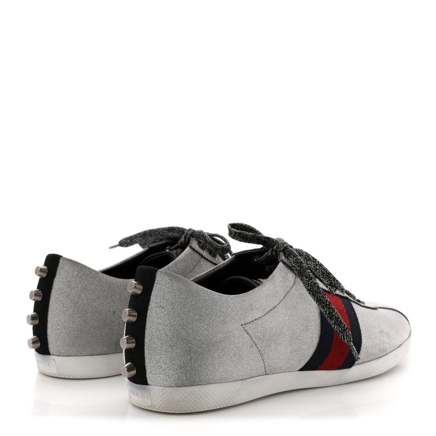 Gucci Glitter Fabric Studded Web Mens Sneakers 9 Silver