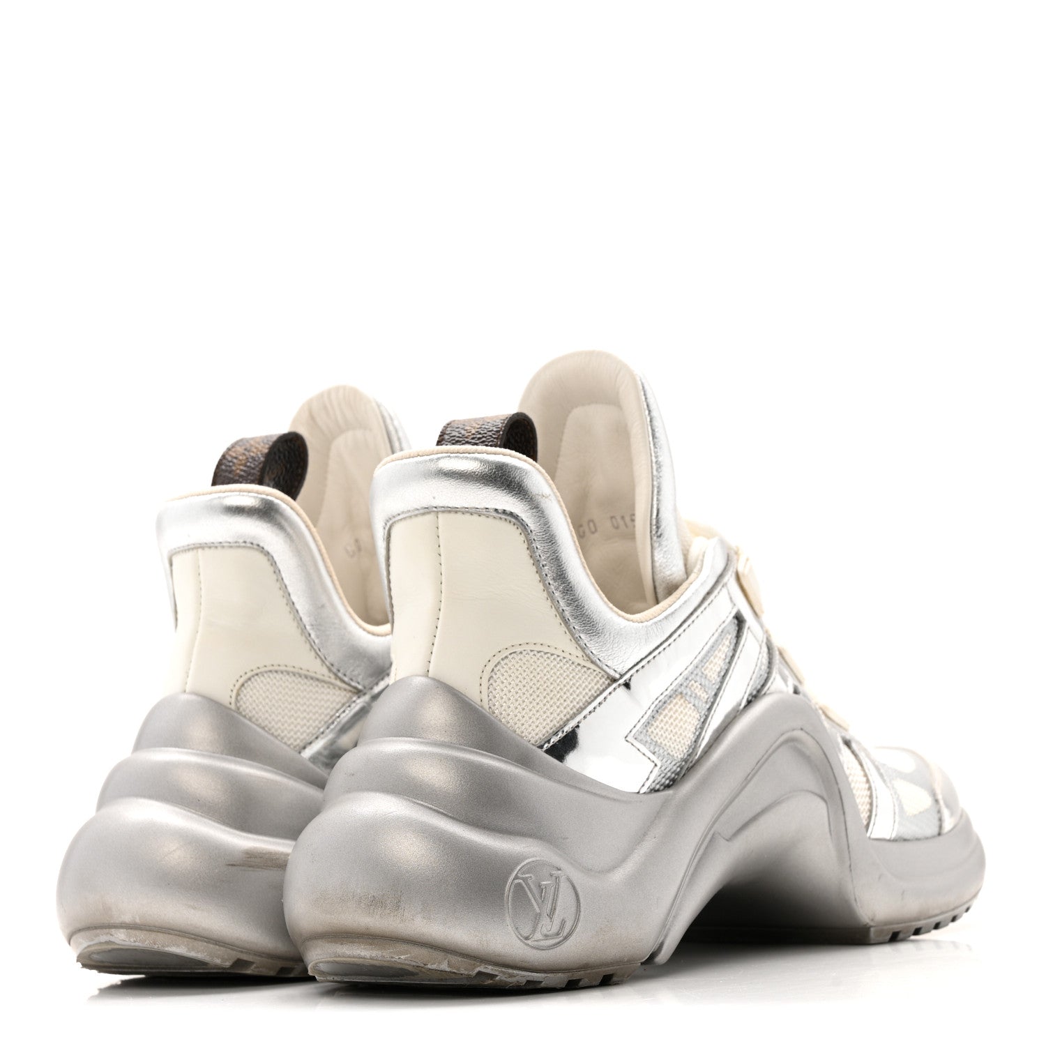 Louis Vuitton Metallic Calfskin Technical Nylon LV Archlight Sneakers 37 White Silver