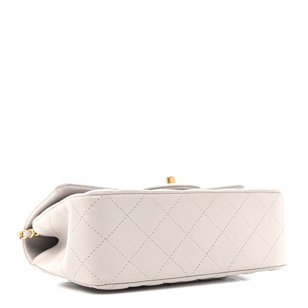 Chanel Lambskin Quilted Mini Top Handle Rectangular Flap Grey