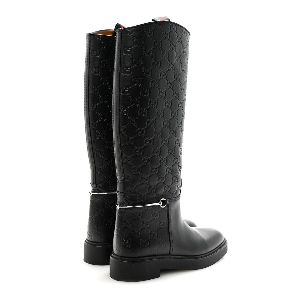 Gucci Guccissima Michelangelo Slim Horsebit Riding Boots 37 Black