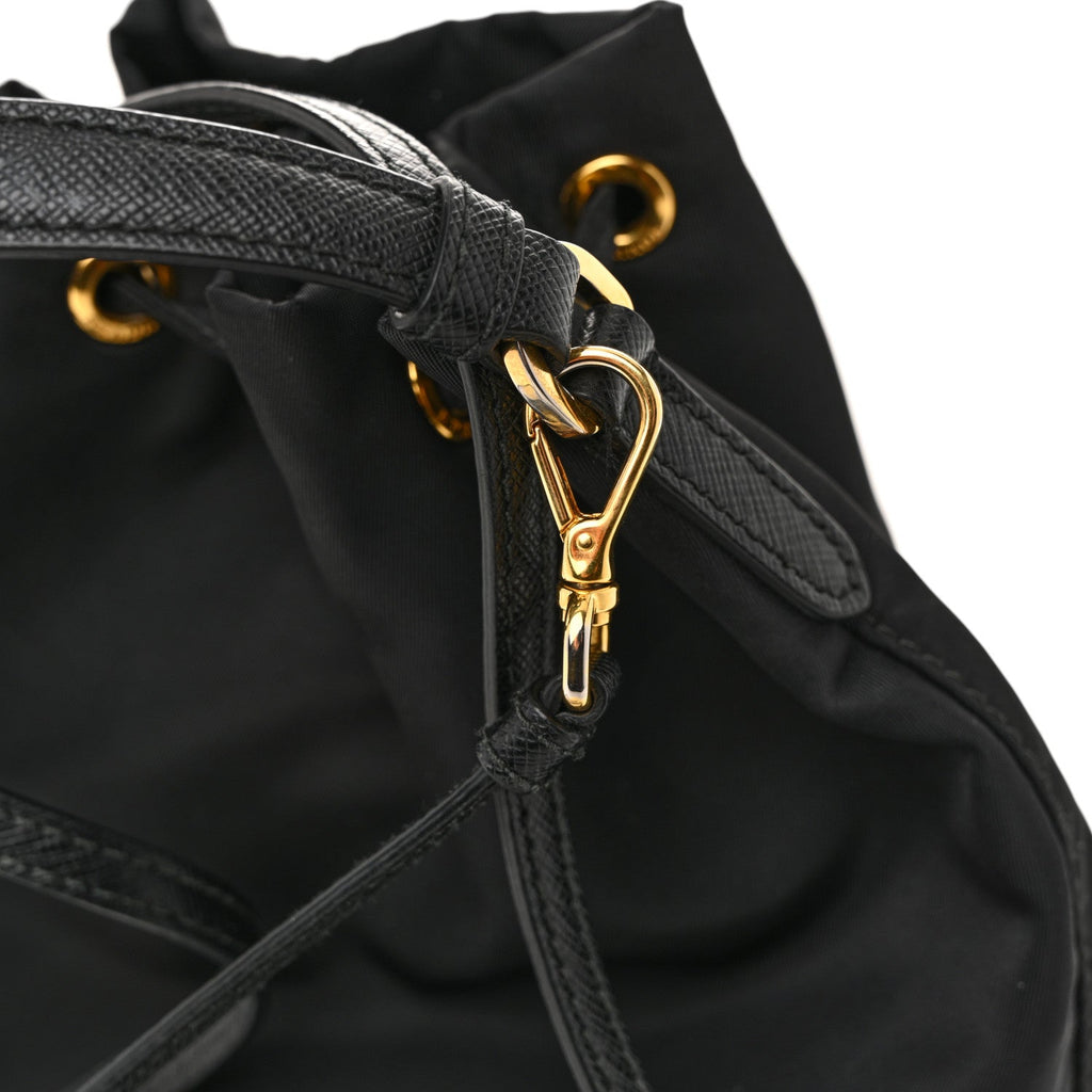 Prada Saffiano Tessuto Nylon Mini Bucket Crossbody Bag Black