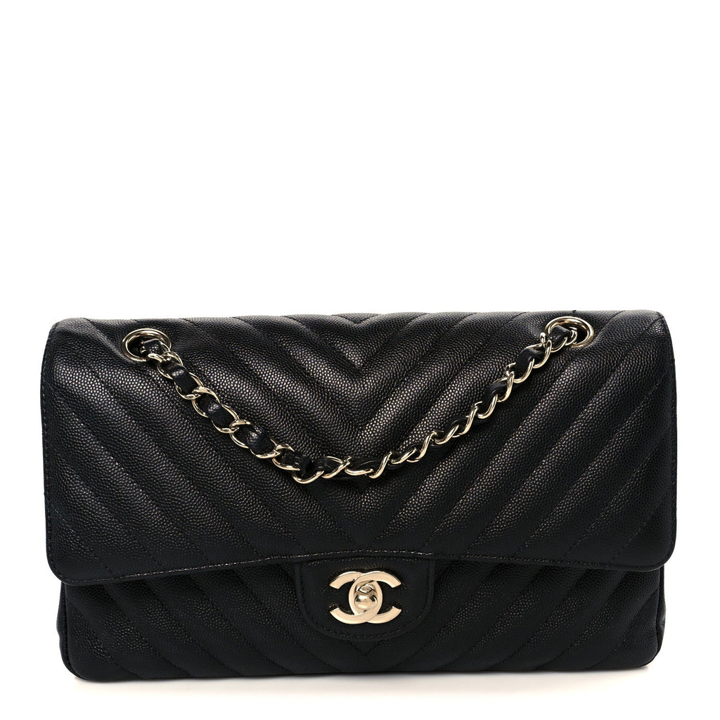 Chanel Caviar Chevron Quilted Medium Double Flap Black