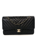 Chanel Caviar Chevron Quilted Medium Double Flap Black