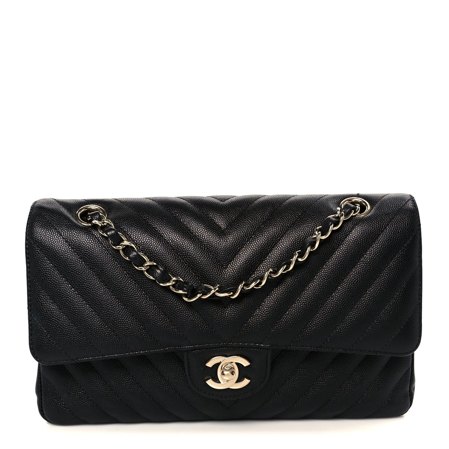 Chanel Caviar Chevron Quilted Medium Double Flap Black