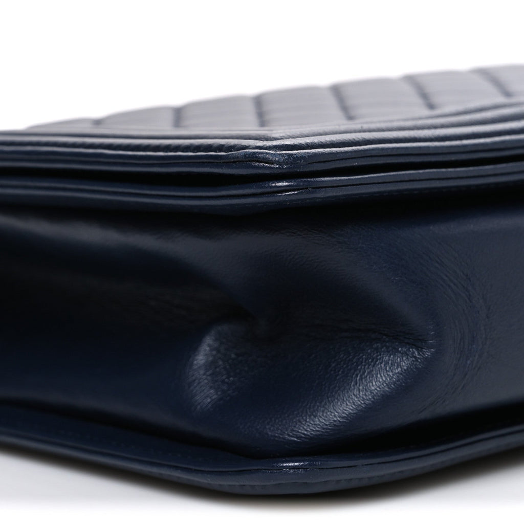 Chanel Lambskin Quilted New Medium Boy Flap Dark Navy Blue