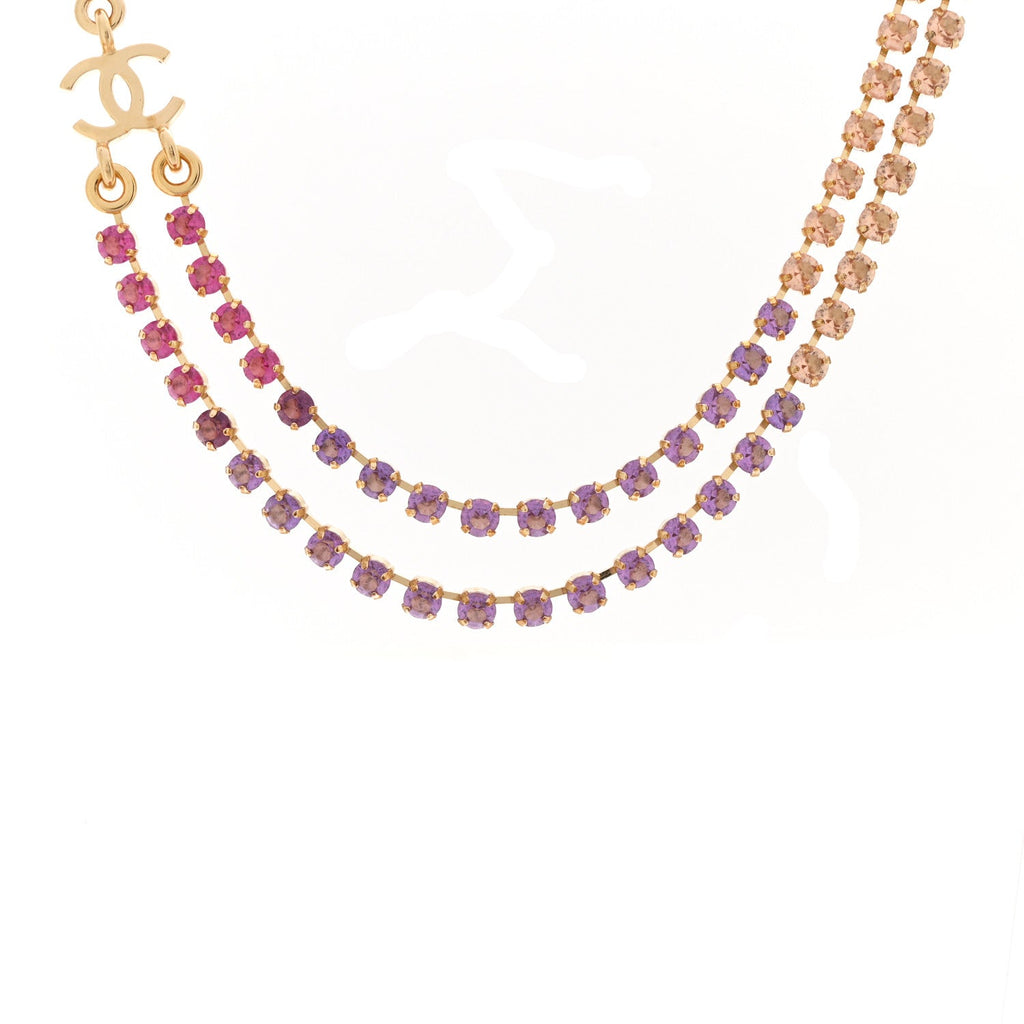 Crystal Multi Strand CC Short Necklace Gold Pink Orange Purple Yellow