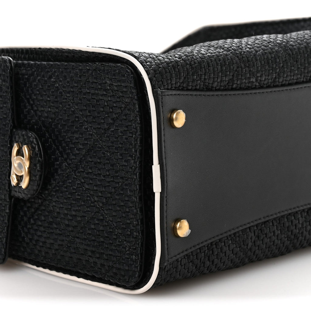 Chanel Braided Raffia Calfskin Small Chanel 25 Handbag Black White