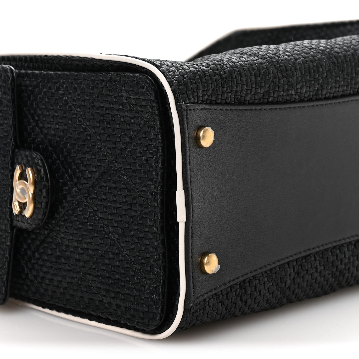 Chanel Braided Raffia Calfskin Small Chanel 25 Handbag Black White