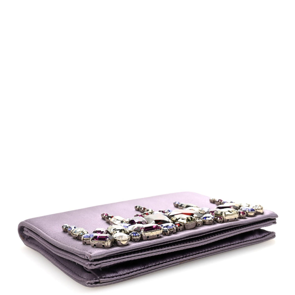 Prada Satin Raso Crystal Embellished Clutch Mirtillo