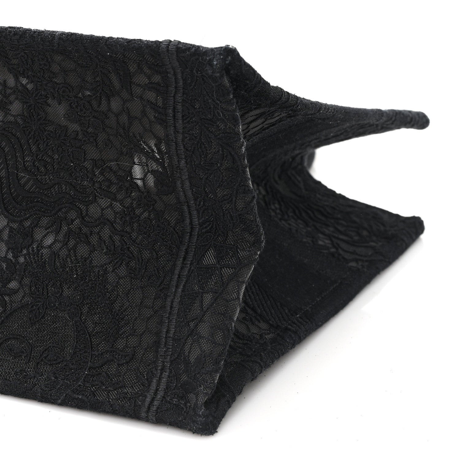 Christian Dior Canvas Embroidered Mesh Macrame Medium Toile de Jouy Soleil Book Tote Black