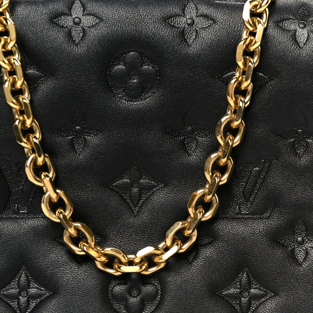 Louis Vuitton Lambskin Embossed Monogram Pochette Coussin Black