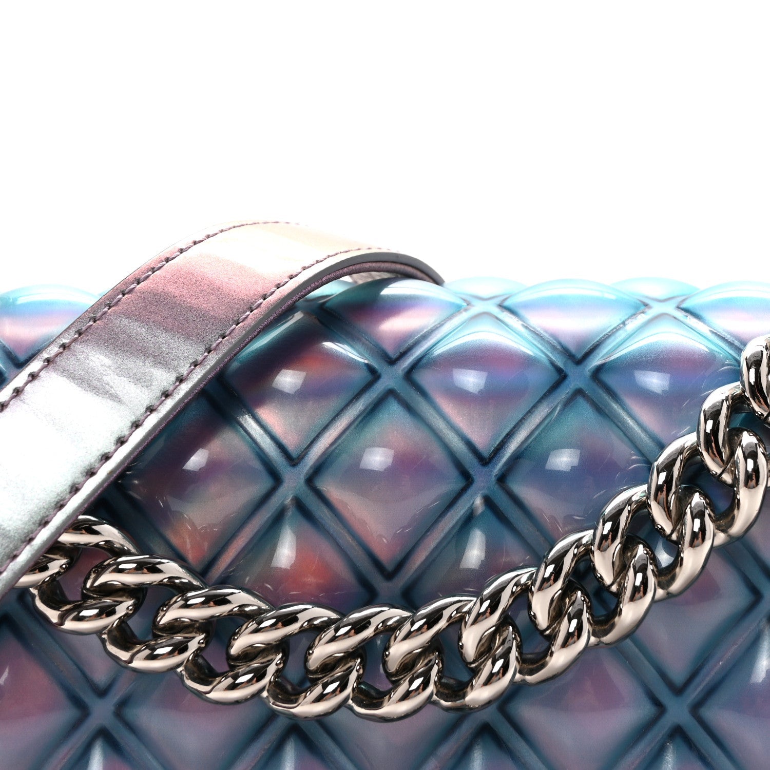 Chanel Iridescent Patent Calfskin PVC Quilted Small Boy Flap Light Purple