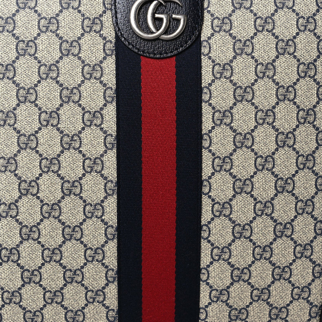 Gucci GG Supreme Monogram Textured Dollar Calfskin Web Small Savoy Cabin Trolley Beige Blue