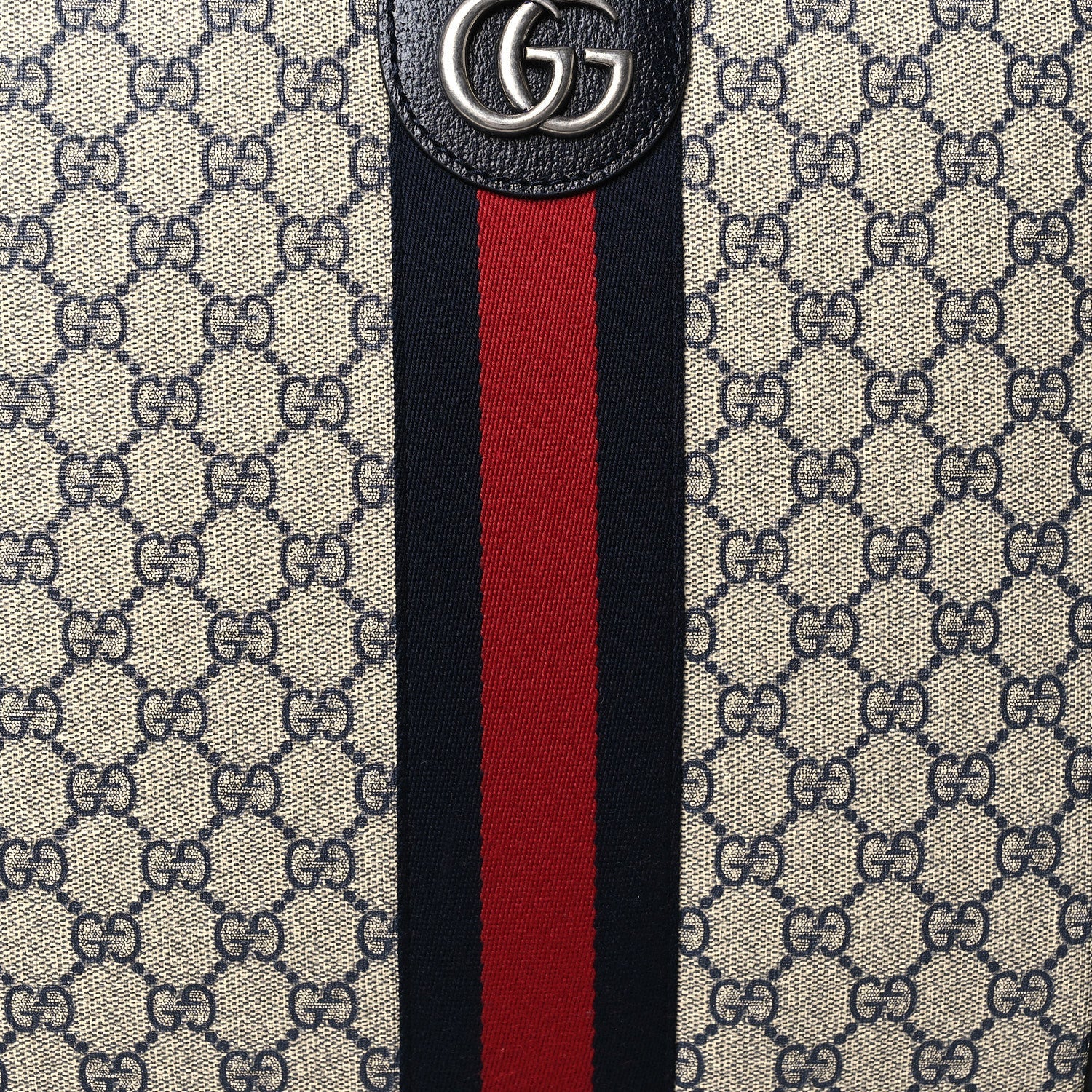 Gucci GG Supreme Monogram Textured Dollar Calfskin Web Small Savoy Cabin Trolley Beige Blue