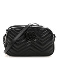 Gucci Calfskin Matelasse Monochrome Small GG Marmont Chain Shoulder Bag Black