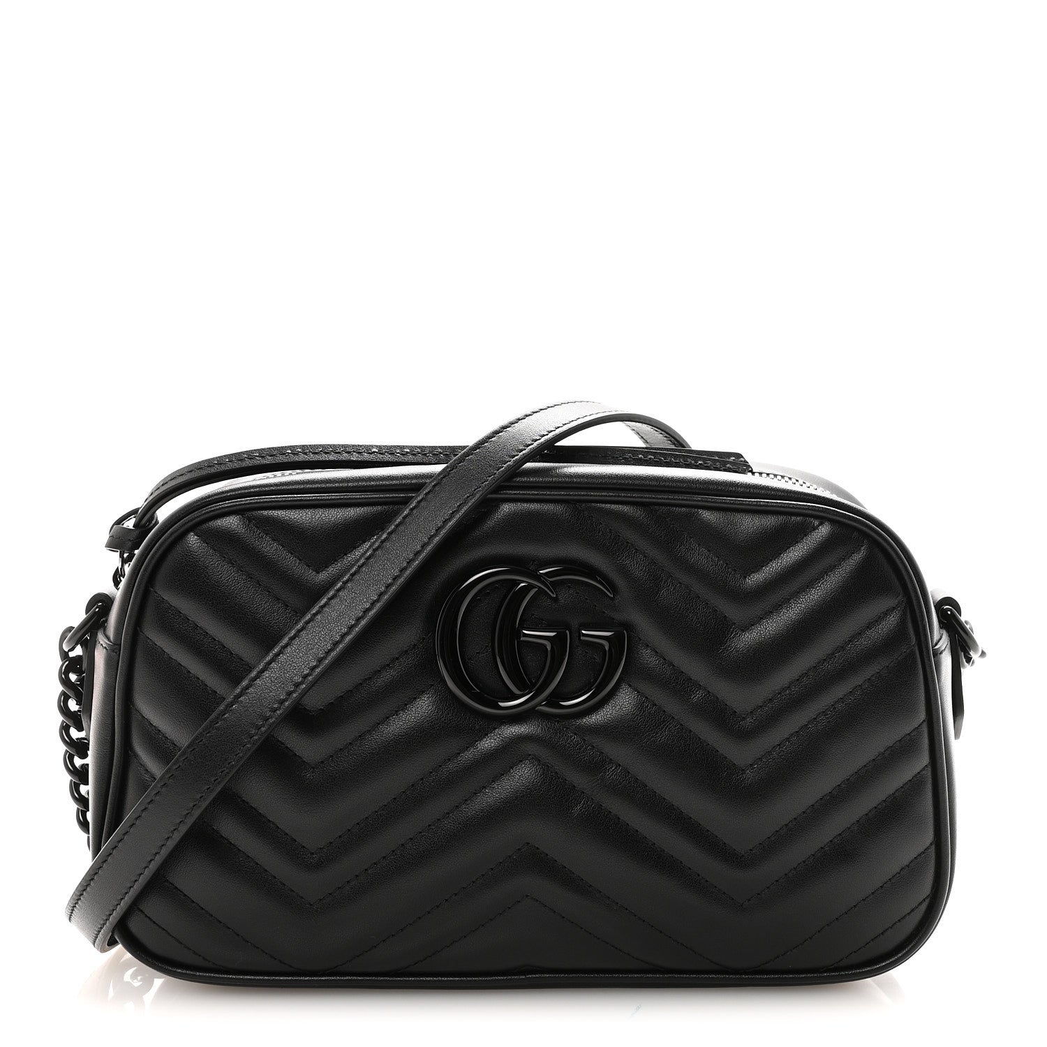 Gucci Calfskin Matelasse Monochrome Small GG Marmont Chain Shoulder Bag Black