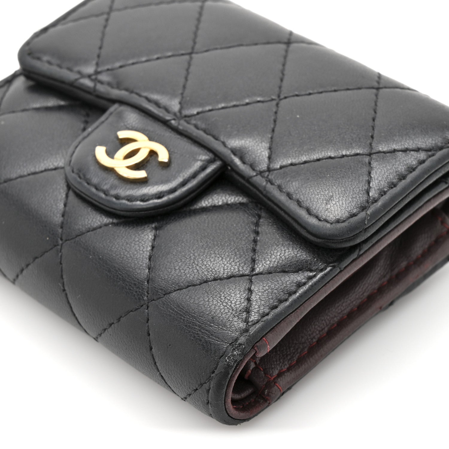Lambskin Quilted Compact Flap Wallet Black