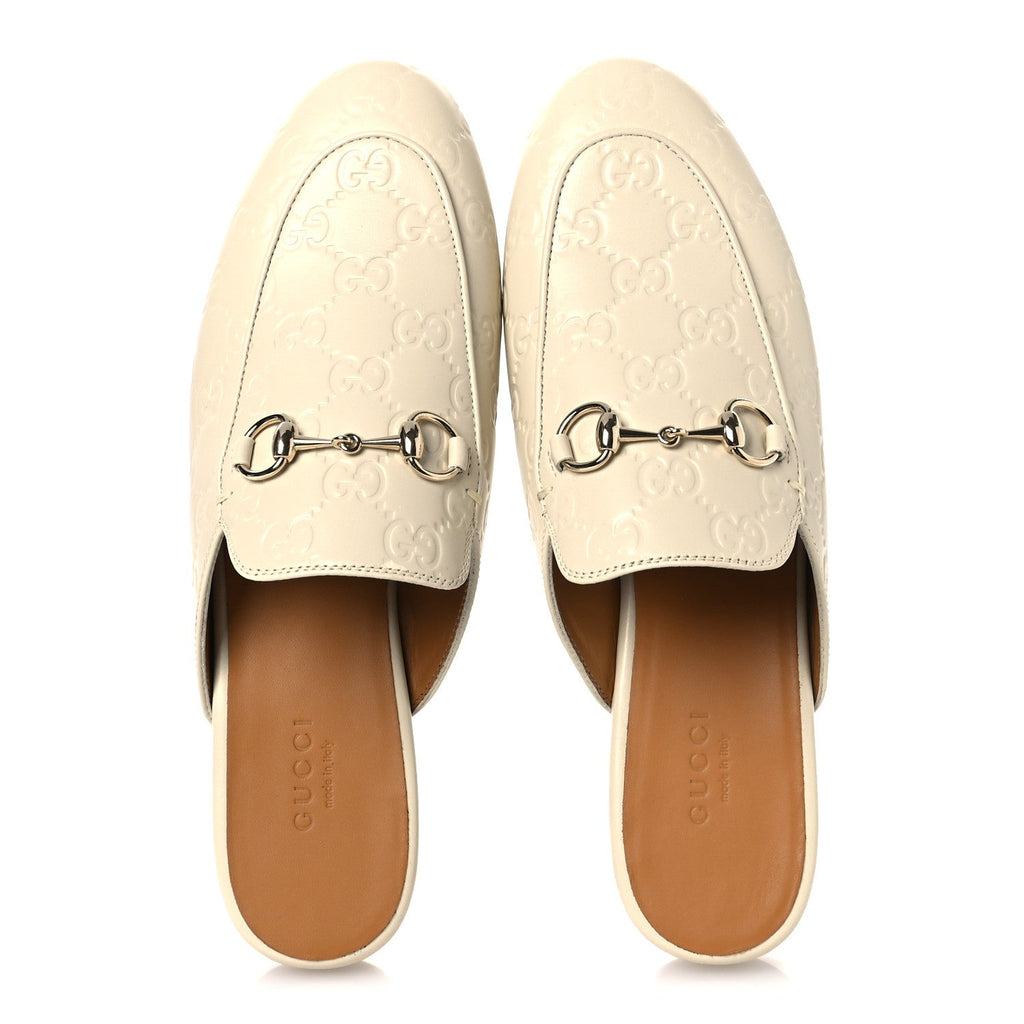 Gucci Glamour Calfskin Guccissima Womens Princetown Slippers 37 New Ivoire