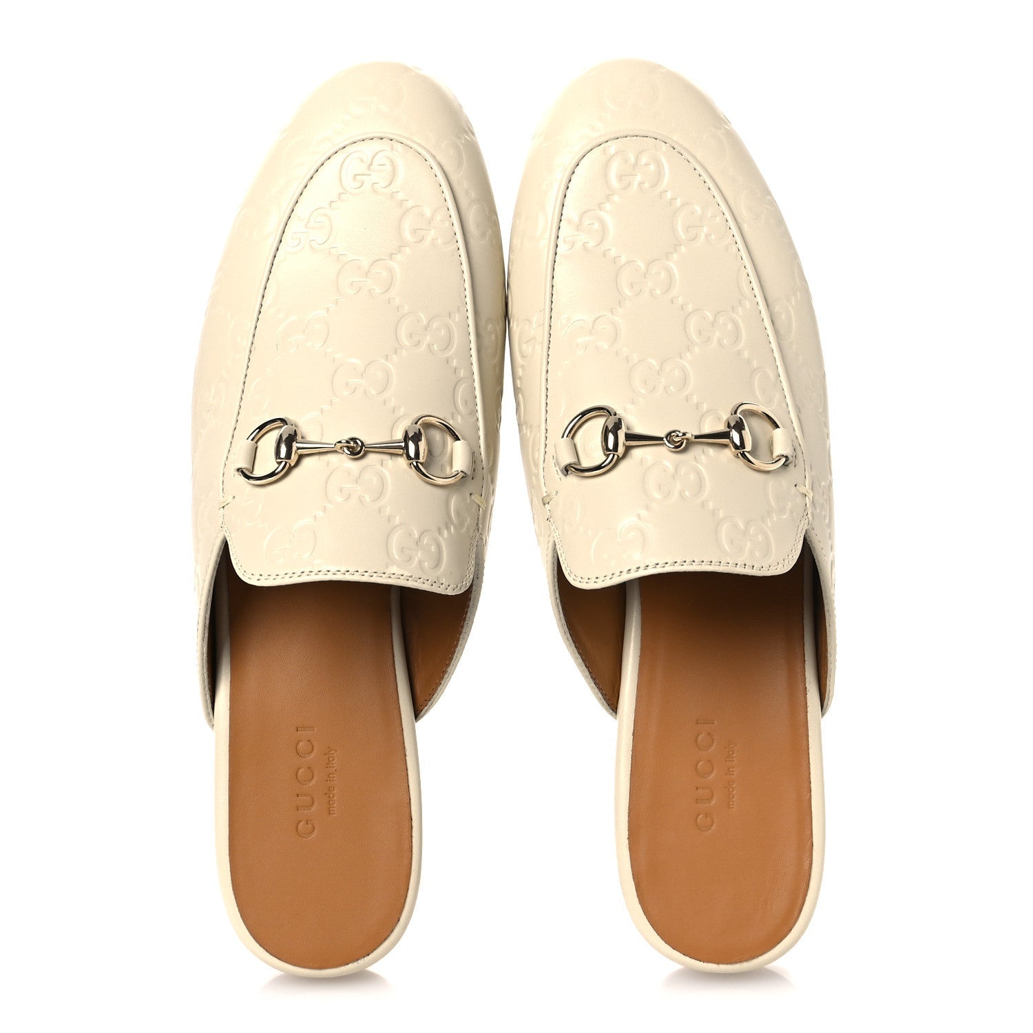 Gucci Glamour Calfskin Guccissima Womens Princetown Slippers 37 New Ivoire