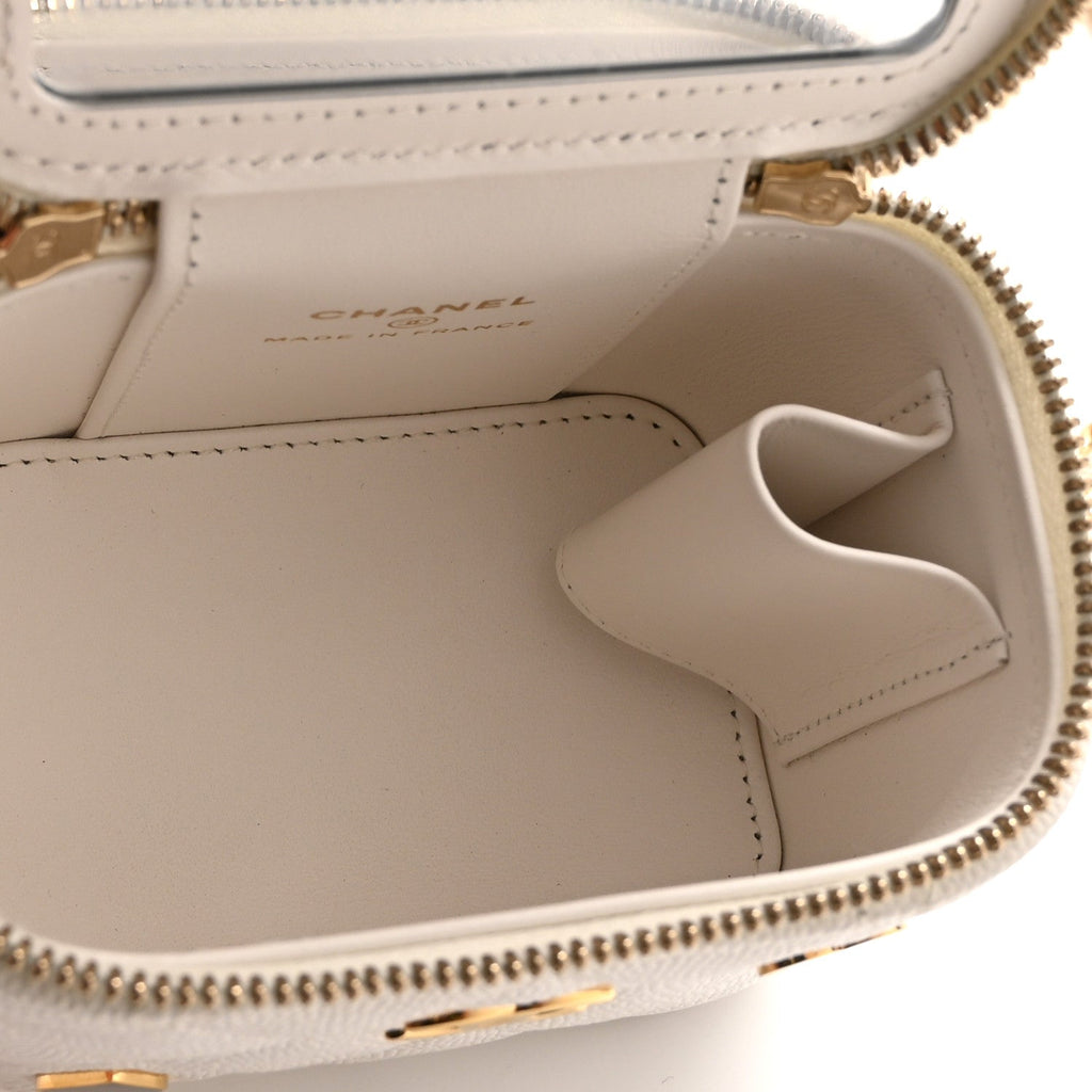 Chanel Caviar Quilted Enamel Coco Casino Mini Vanity Case With Chain White
