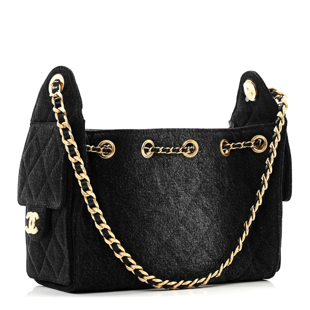 Chanel Washed Denim Quilted Mini Chanel 25 Handbag Black
