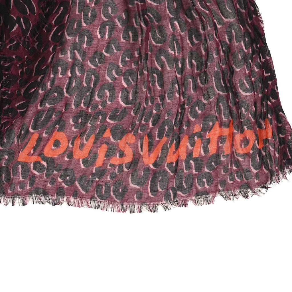 Louis Vuitton Cashmere Silk Leopard Etole Stole Dark Pink