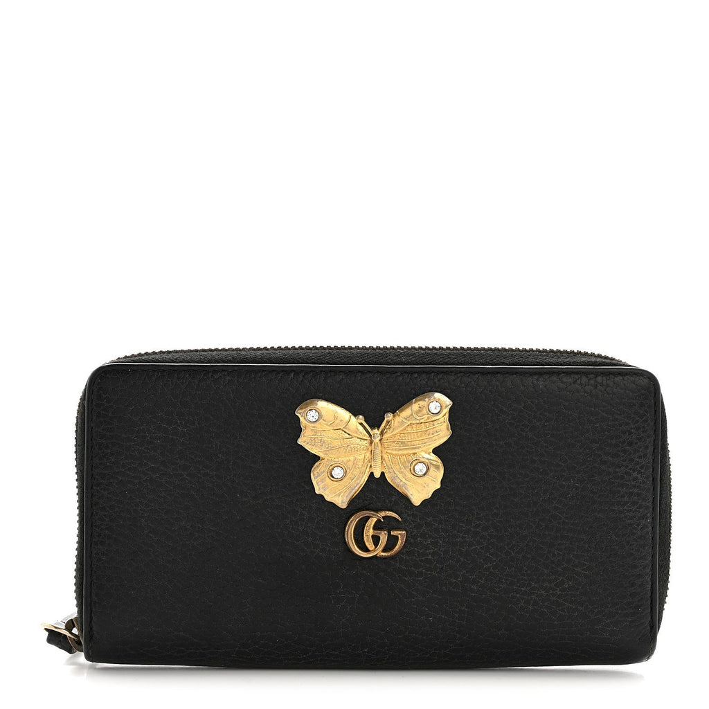 Gucci Calfskin Butterfly Zip Around Wallet Black