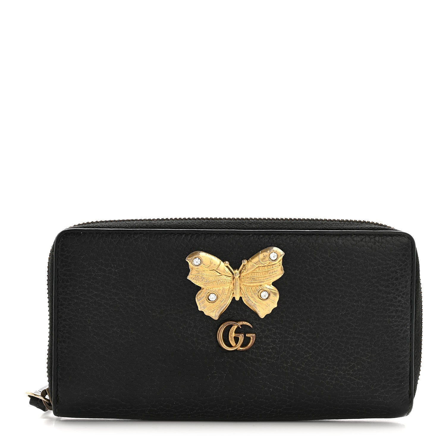 Gucci Calfskin Butterfly Zip Around Wallet Black