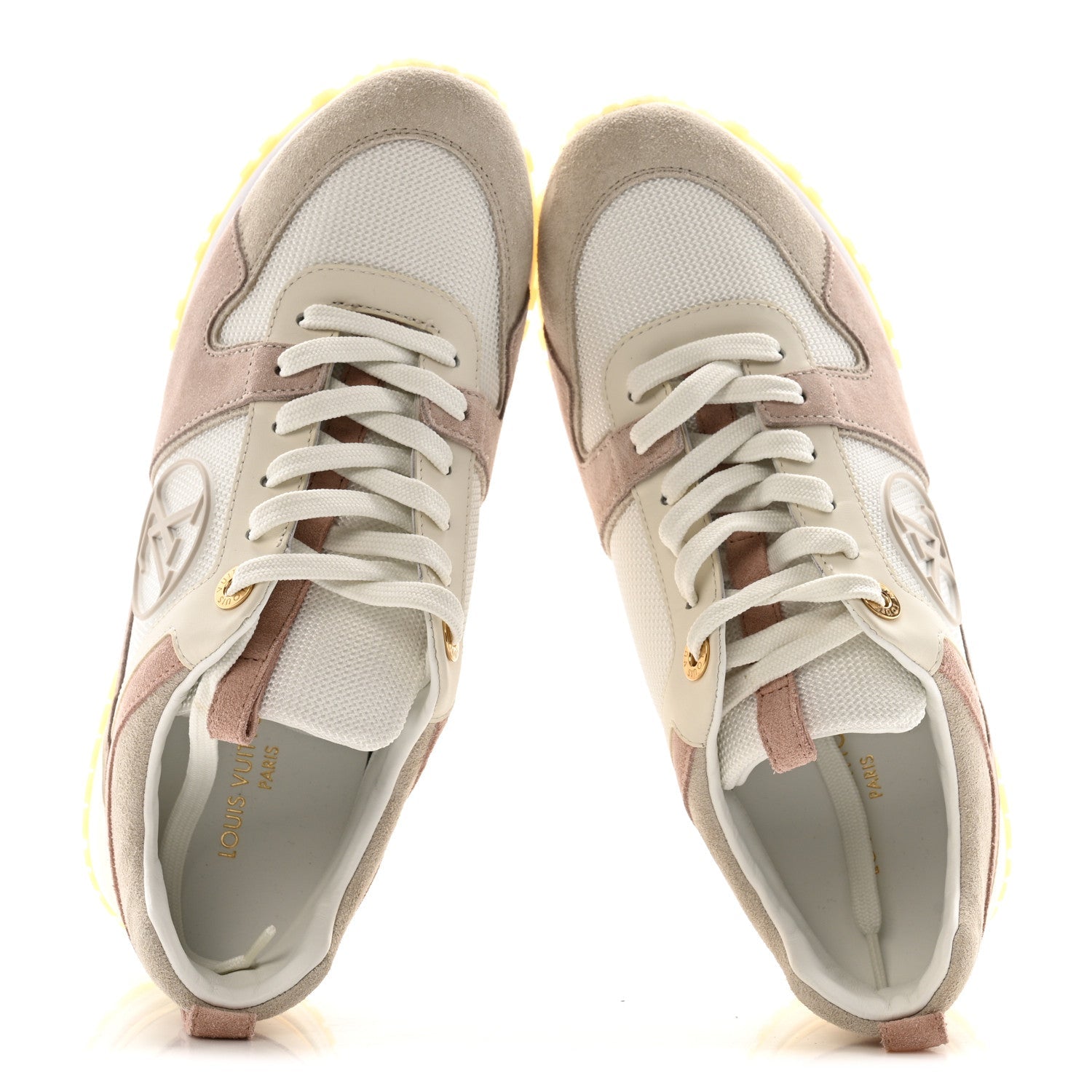 Louis Vuitton Suede Mesh Run Away Sneakers 35.5 White Grey